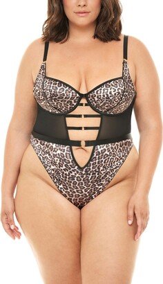 Plus Size Journee Leopard Print Molded Cup Underwire Teddy - Leopard, Black