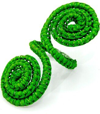 Washein Woven Natural Iraca Straw Green Spiral Napkin Rings Set Of 4