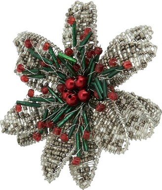 Saro Lifestyle Garden Delight Beaded Flower Napkin Ring (Set of 4), Silver