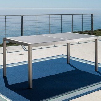 Cape Coral Rectangle Aluminum & Tempered Glass Dining Table - Silver/Gray