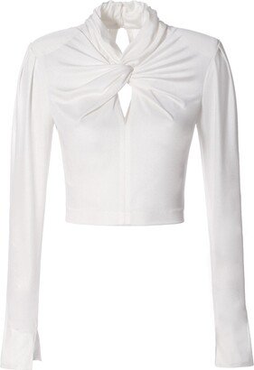 Aggi Dalia White Pearl Long Sleeve Crop Top With A Know