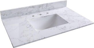 Simplie Fun 37 Inch Bathroom Vanity Top Stone Carrara White New Style Tops With Rectangle Undermount Ceramic Sink And Backsplash With 3 Faucet Hole For Bathroom C