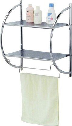 2 Tier Wall Mounting Chrome Plated Steel Bathroom Shelf with Towel Bar