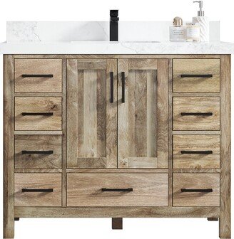 42 In. W X 22 D Malibu Mango Right Offset Sink Bathroom Vanity in Natural With Quartz Or Marble Countertop | Modern Vanity