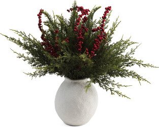 Berry And Pine Stems In Organic Vase