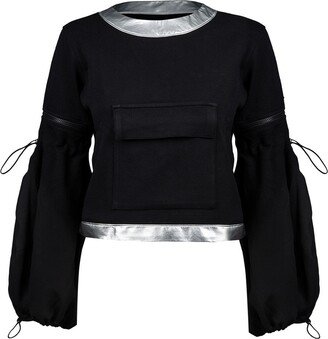 Balletto Athleisure Couture Maxi Pocket Puffed Sleeves Blouse Nero Black