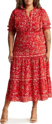 Floral Puff Sleeve Tiered Maxi Dress