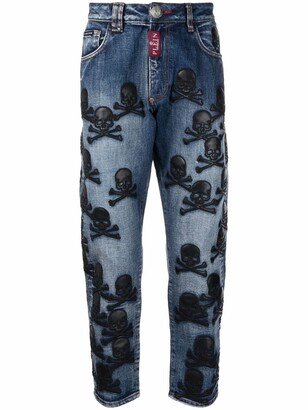 Skull-Patch Tapered Jeans