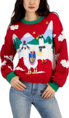 Juniors' Embellished Llama Ugly Christmas Sweater