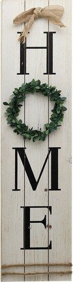 Wooden Home Plaque with Green Wreath, Farmhouse Home Decor