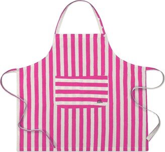 Kate Austin Designs Organic Cotton Adjustable Neck Strap Apron With Front Pocket And Waist Tie Closures In Pink And White Cabana Stripe Block Print