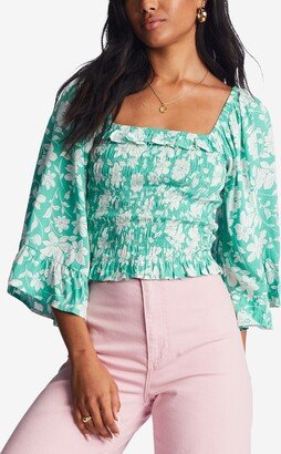 Juniors' Be My Babe Floral Bell-Sleeve Top