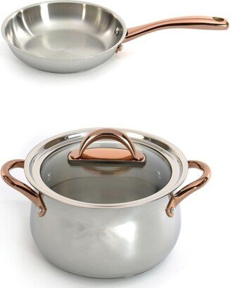 Ouro Gold 18/10 Stainless Steel 3Pc Set For One With Glass Lid