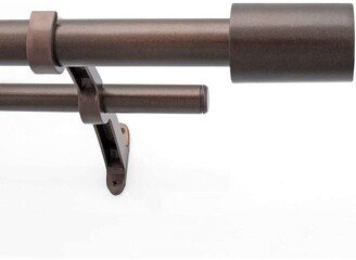 1 Inch Adjustable Brown Double Curtain Rod for Windows & Doors Curtains with Barrel Finials & Brackets Set -By Deco Window