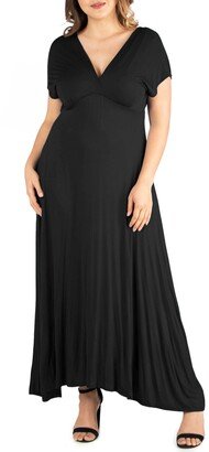 24seven Comfort Apparel Plus Size Empire Waist V-neck Maxi Dress