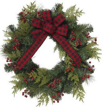 24-In D Pvc Pine Wreath W/ Berries & Bow