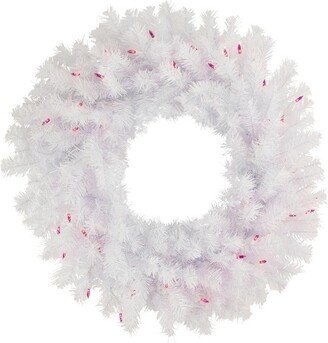 Northlight Pre-Lit Geneva White Spruce Artificial Christmas Wreath, 24-Inch, Pink Lights