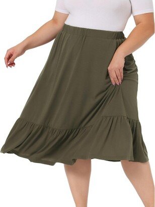 Agnes Orinda Women's Plus Size Ruffle Elastic Waist Swing Casual Midi Vintage skirts Army Green 4X