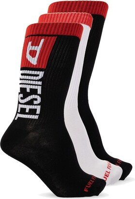 Skm-Ray Logo Intarsia Three-Pack Socks