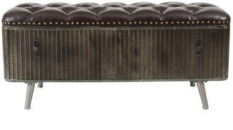 Metal and Faux Leather Bench