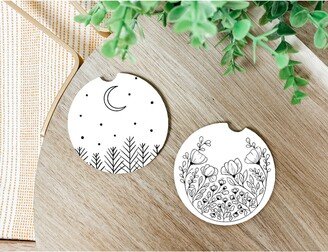 Boho Flower Car Coasters Set, Moon Decor, Spring Fun Coasters, Car Accessories, Accessories For Women