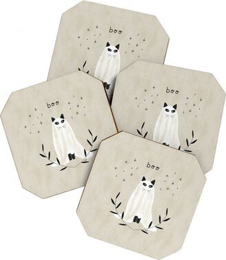 Hello Twiggs Halloween Ghost Cat Set of 4 Coasters