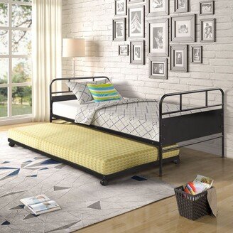 Black Twin Size Metal Daybed with Trundle Built-in Casters