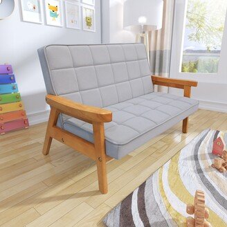 Microfibres fabric upholstered children leisure sofa with wood armrest