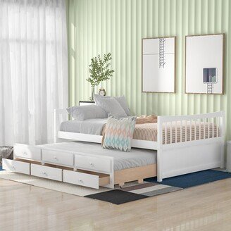 GEROJO Solid Wood Daybed with Trundle and 3 Drawers, Maximizes Space and Enhances Home Decor, Full Size