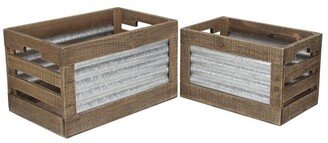 Gray Wood Rectangular Crate with Ridged Metal Accent