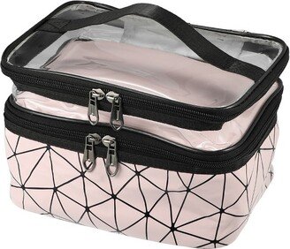 Unique Bargains Double Layer Makeup Bag Cosmetic Travel Bag Case Organizer Bag Clear Bags for Women 1 Pcs Pink