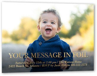 Baby Boy's 1St Birthday Invitations: Customized Message Birthday Invitation, Gold Foil, Black, 5X7, Matte, Personalized Foil Cardstock, Square