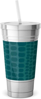 Travel Mugs: Reptilian Skin Stainless Tumbler With Straw, 18Oz, Green