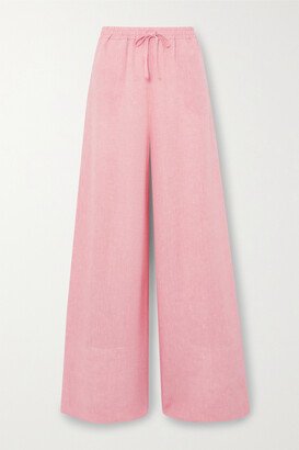 Linen Drawstring Wide-leg Pants - Pink