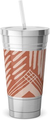 Travel Mugs: Neutral Retreat - Terracotta Stainless Tumbler With Straw, 18Oz, Pink