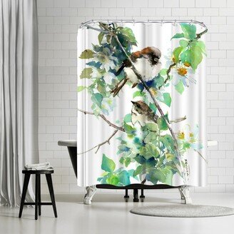 71 x 74 Shower Curtain, Sparrow Spring Blossom by Suren Nersisyan