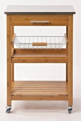 Aya Bamboo Kitchen Cart with Stainless Steel Top Natural