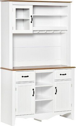 HOMCOM 71 Kitchen Buffet with Hutch, Farmhouse Style Storage Pantry with 2 Drawers, 3 Door Cabinets and 3 Shelves, White