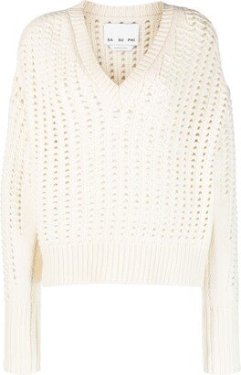 SA SU PHI open-knit V-neck jumper