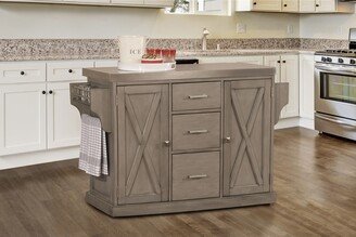 Brigham Kitchen Island in Gray with Stainless Steel Top - 36.25H X 48W X 18D