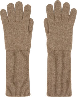 Brown Baby Cashmere Knit Long Gloves-AA