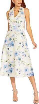 Petites Womens V-Neck Midi Fit & Flare Dress