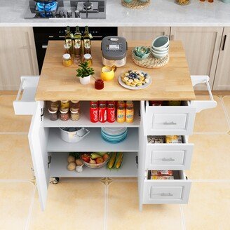 Mobile Kitchen Island with Extensible Rubber Wood Table Top-AA