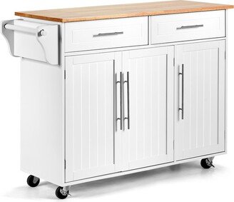 Kitchen Island Trolley Cart Wood Brown Top Rolling Storage Cabinet