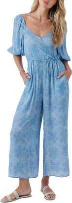 Juniors' Cecilia Printed Puff-Sleeve Jumpsuit