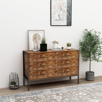 RASOO Classic Industrial Style 6-Drawer Double Dresser