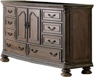 8 Drawers Wooden Dresser with Cabinet and Carving Details, Brown