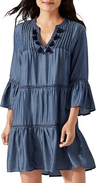 Chambray Embroidered Dress Swim Cover-Up