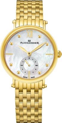 Alexander Women's Roxana Gold-Tone|Yellow|Gold-Tone Stainless Steel , Mother of Pearl Dial , 34mm Round Watch