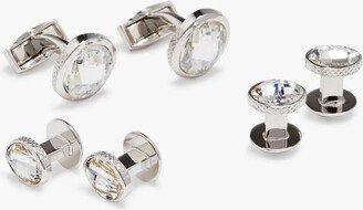 Silver-tone Swarovski crystal cufflinks and shirt studs set